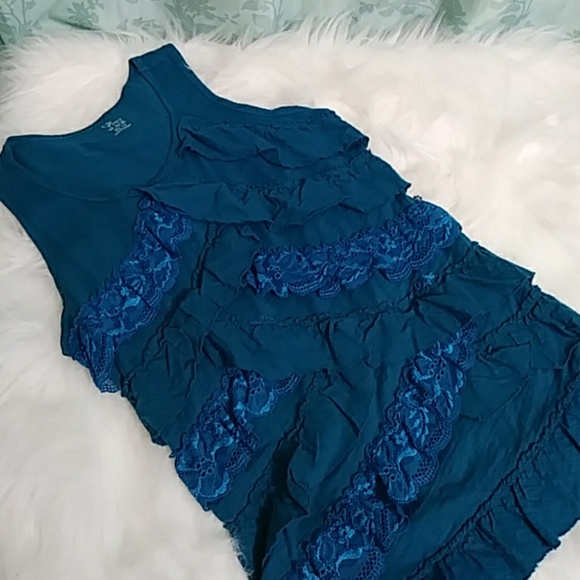 1989 Place Other - 1989 PLACE Deep Turquoise Ruffled Lace Tank Top